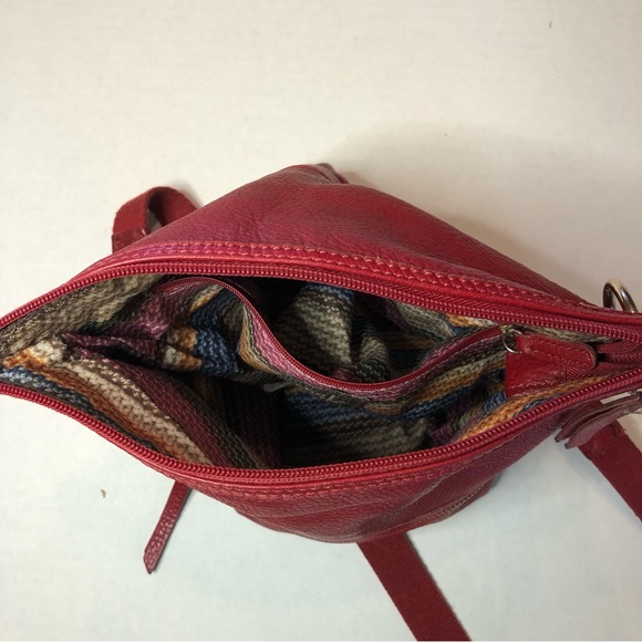 Red Leather The Sak Crossbody Adjustable Strap Fold Over Shoulder Bag Purse - Picture 8 of 10